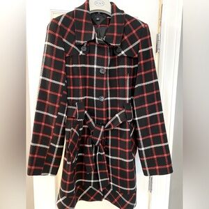 Tommy Hilfiger Plaid Belted wool blend Short Trench Coat MEDIUM